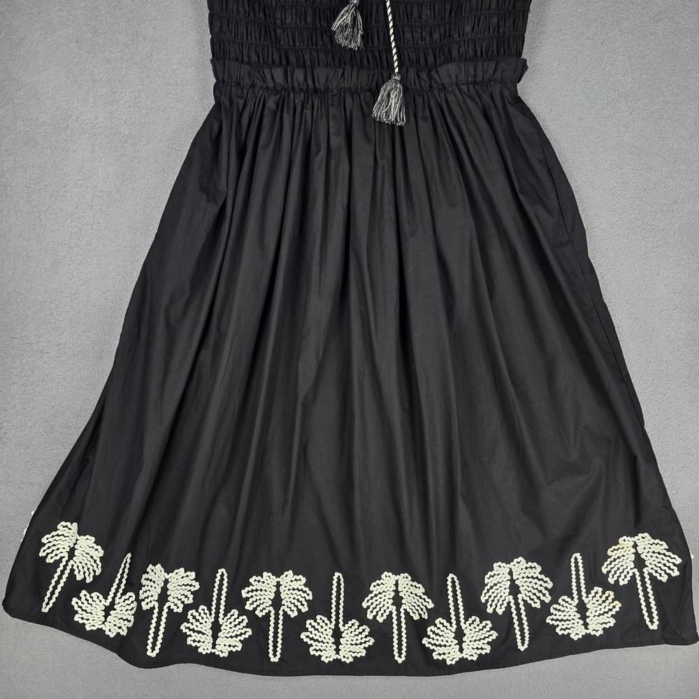 Rails Baja Dress Womens Large Black Palm Trees Embroidered Smocked Cotton NWT - Picture 6 of 14